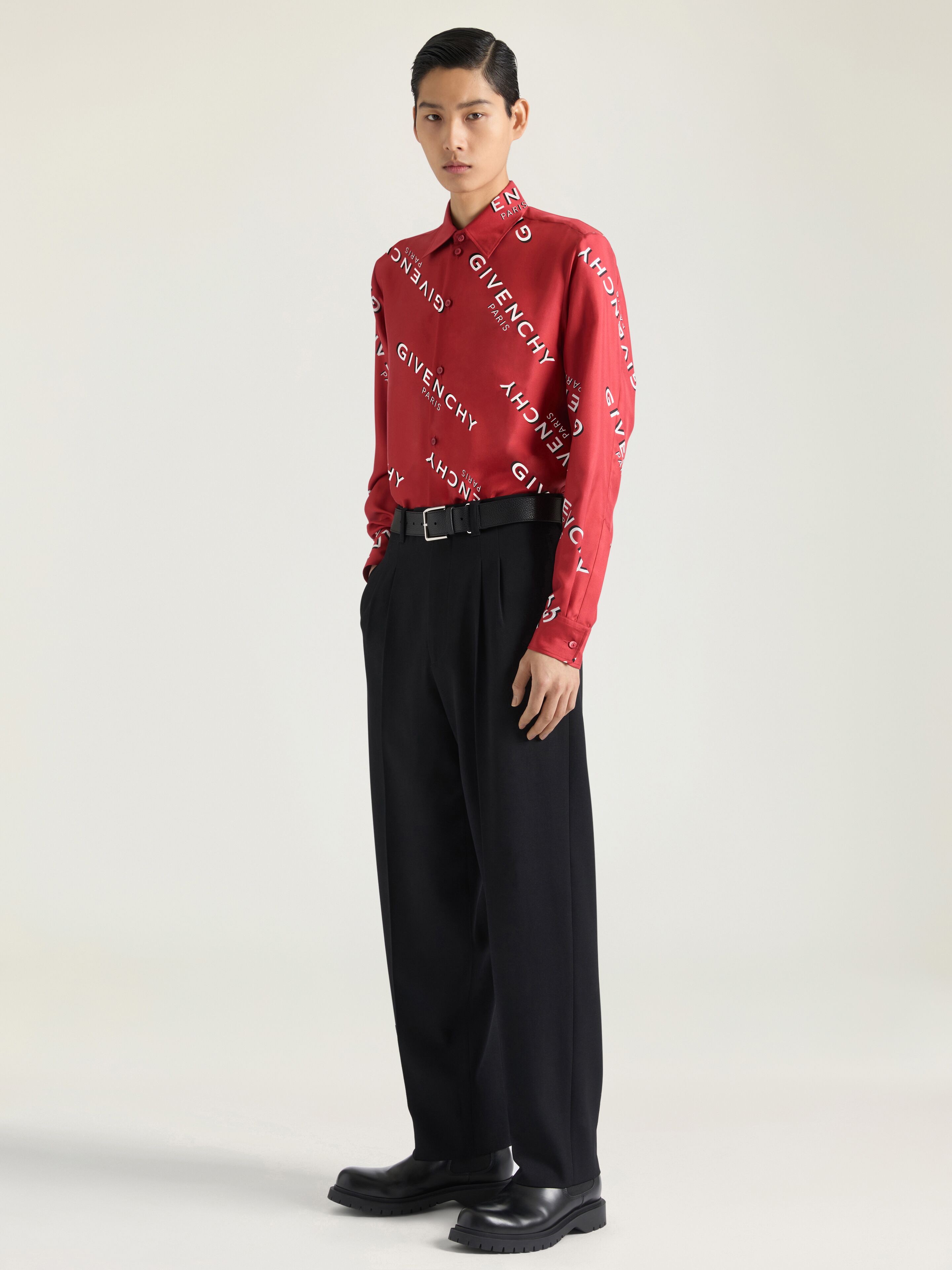 Shirt in silk twill with GIVENCHY shadow print